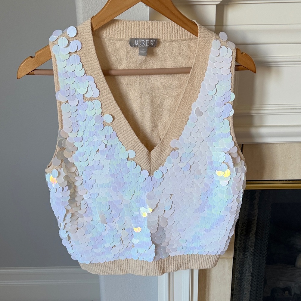 J. Crew Beige Sequin sleeveless sweater tank Top never worn